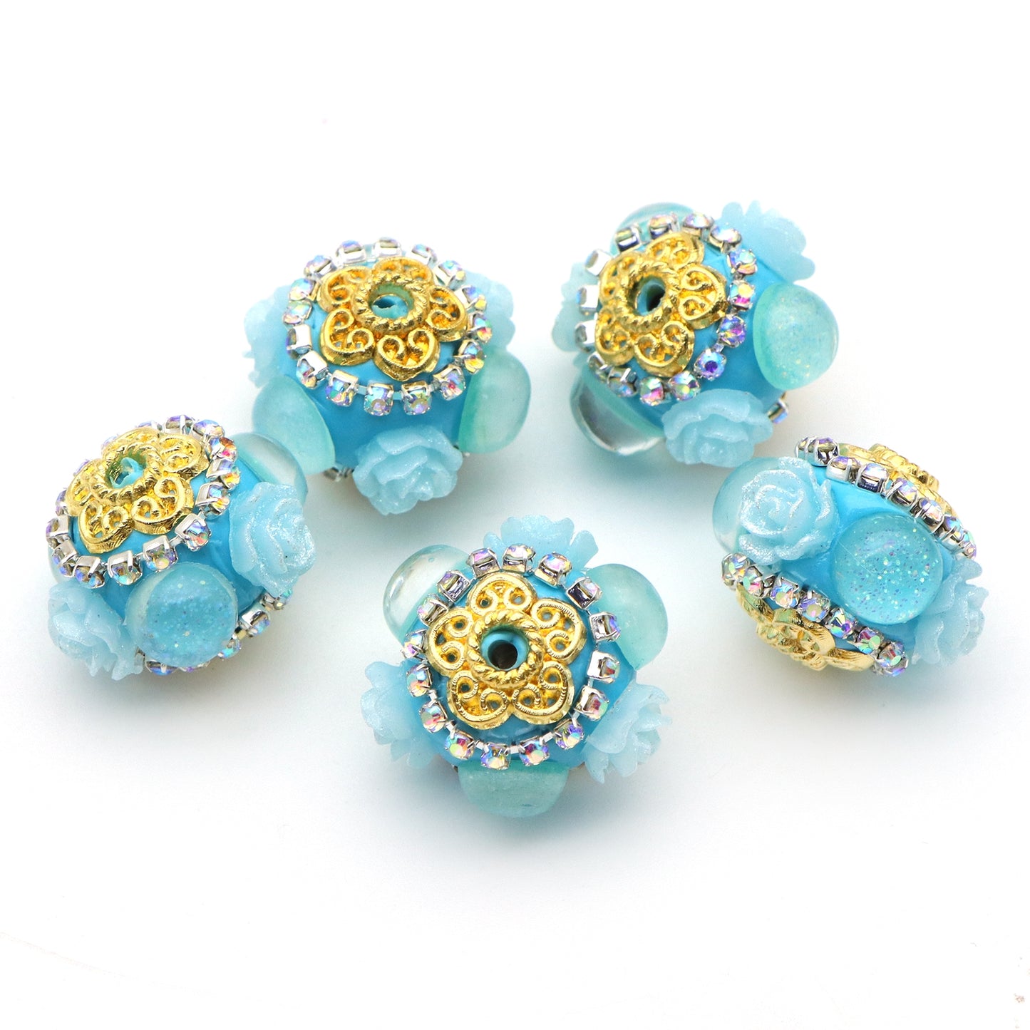 1Pc Rhinestone Faux Crystal Beads Rose Flowers Shaped Loose Spacer Beads with Hole for Jewelry Making DIY Bracelet Necklace Chain Earrings Charm Bangle Decors Craft Supplies