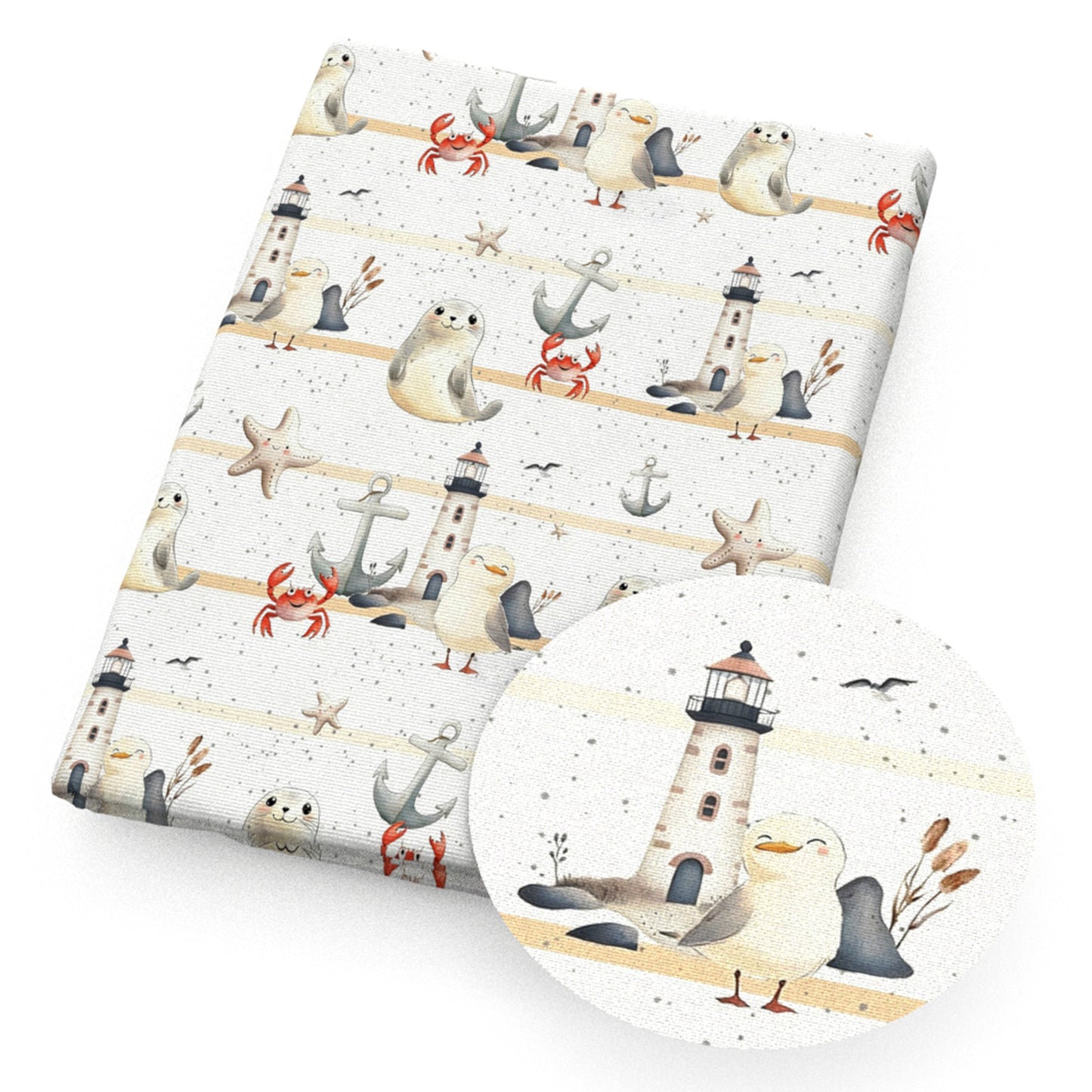 lighthouse sailor anchor ship the seal crabcrabs star starfish stripe fabric
