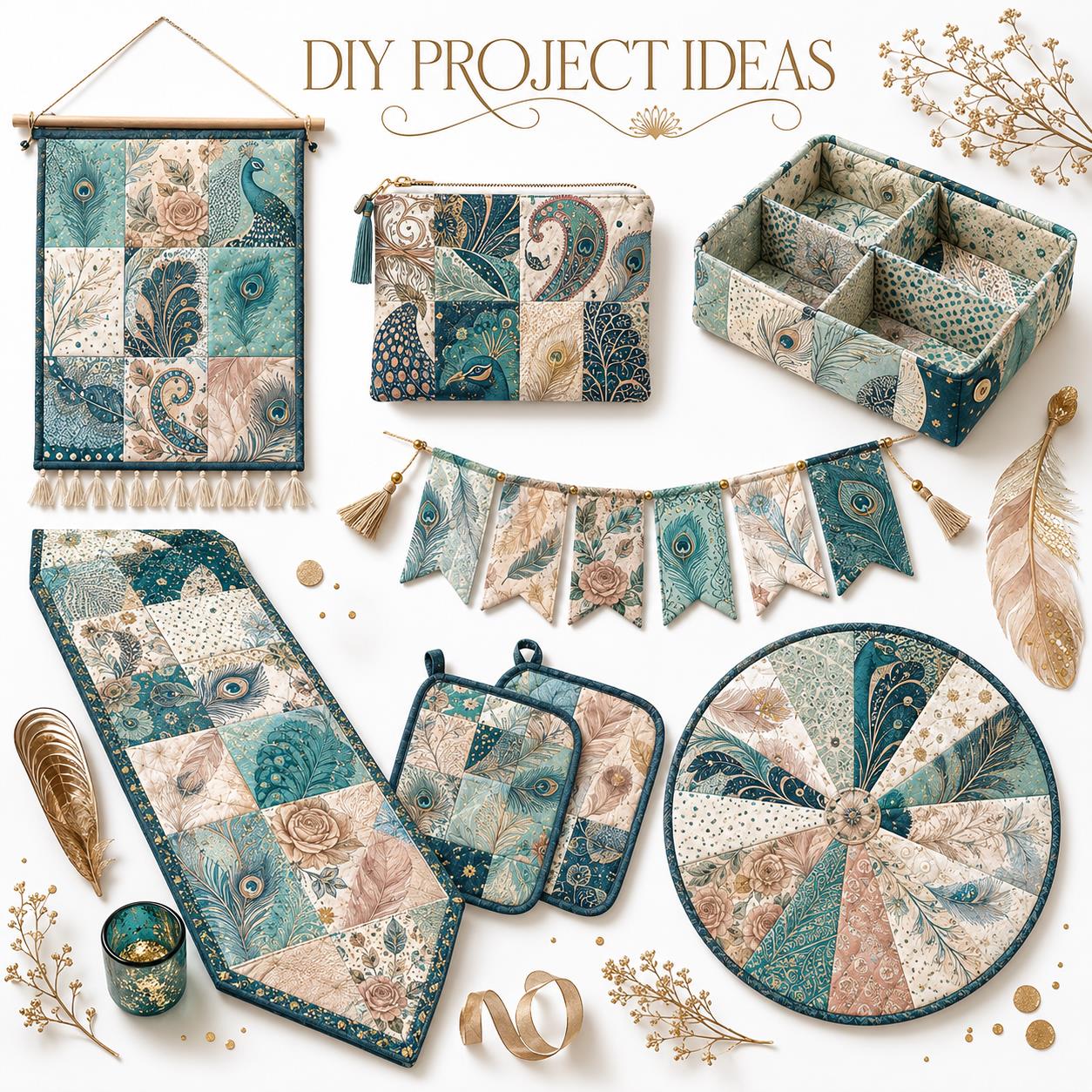 10pcs Charm Pack Set Peacock Feathers VIntage Style Pattern HAndmade DIY With Rich Color and Texture Elements 100% Polyester Patchwork in 10 Design Styles Suitable For Patchwork DIY Craft Projects DIY Wallet Making Gift Giving Bag Making Mother's Day Gift