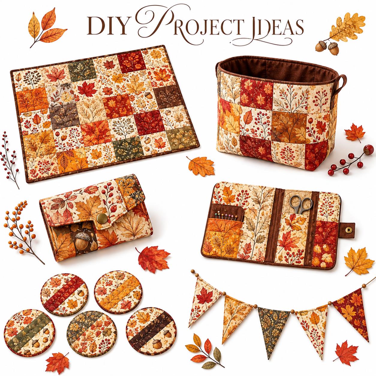 10Pc/Set Fall Autumn Series Maple Leaf Pinecones Fat Quarter Fabric, Pre-Cut Square Fabric Assort, Fabric Set, Craft Fabric, Handmade DIY Patchwork Fabric,Home Quilting Sewing Fabric, Packaging Fabric, Scrapbooking Craft Hobbyist