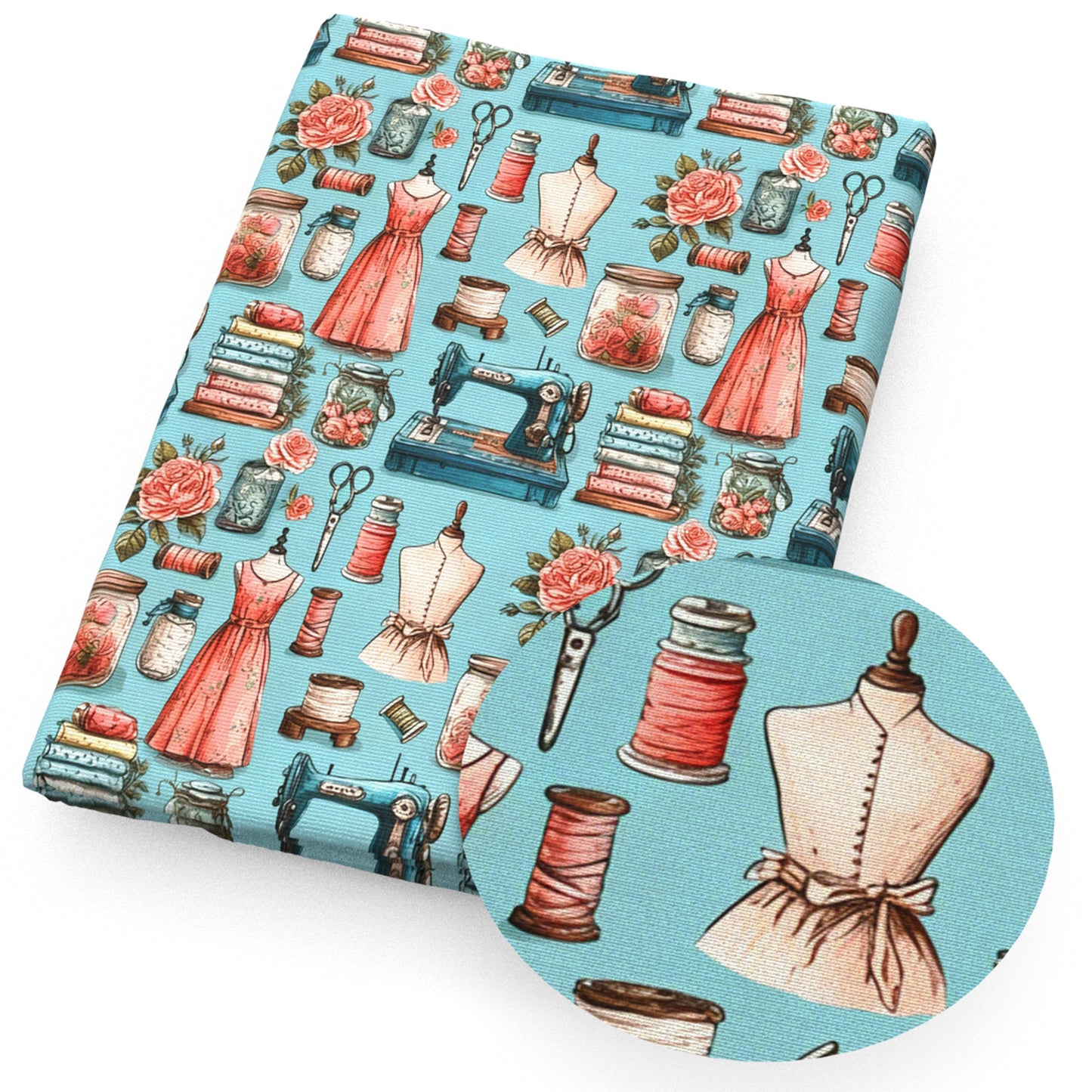 sewing threads sewing machine pattern scissors knife flowerfloral fabric