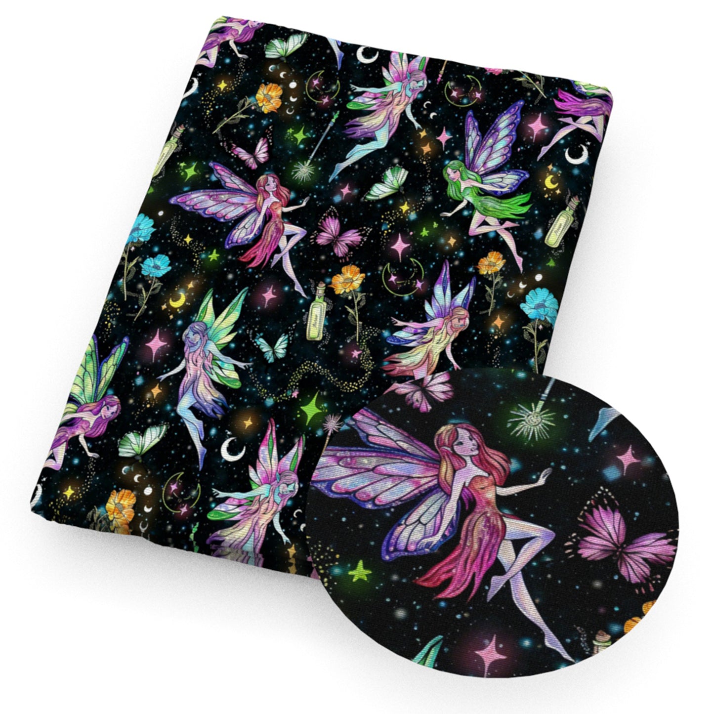 girl wings butterfly flowerfloral wine bottle moon star starfish fabric