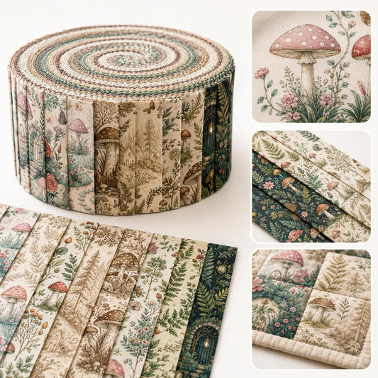 10pcs Vintage Mushroom Autumn Pattern Jelly Roll Fabric Strips 2.5X19.7inch Pre-Cut 100% Polyester For Patchwork Quilts, Table Runners, Placemats, Tote Bags, Storage Pouches, Makeup Bags, Coasters, Quilt Blocks & Binding