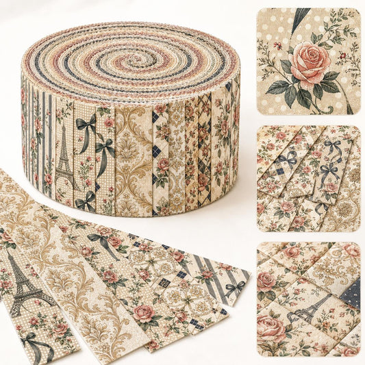 10pcs Vintage Floral Pattern Jelly Roll Fabric Strips 2.5X19.7inch Pre-Cut 100% Polyester For Patchwork Quilts, Table Runners, Placemats, Tote Bags, Storage Pouches, Makeup Bags, Coasters, Quilt Blocks & Binding