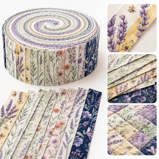 10pcs Vintage Lavender Floral Pattern Jelly Roll Fabric Strips 2.5X19.7inch Pre-Cut 100% Polyester For Patchwork Quilts, Table Runners, Placemats, Tote Bags, Storage Pouches, Makeup Bags, Coasters, Quilt Blocks & Binding