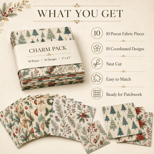 10Pc/Set Christmas Series Bowknot Star Flower Deer Holly Christmas Tree Fat Quarter Fabric, Pre-Cut Square Fabric Assort, Fabric Set, Craft Fabric, Handmade DIY Patchwork Fabric,Home Quilting Sewing Fabric, Packaging Fabric, Scrapbooking Craft Hobbyist