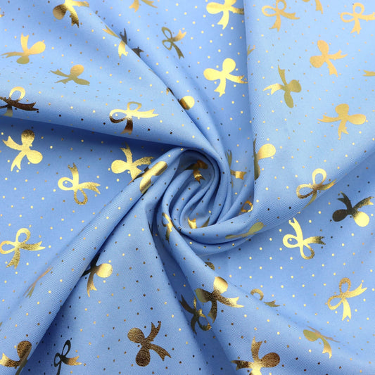 1pc Golden Bowknot Foiled Polyester Fabric, 59.05 x 19.68 inch Precut Fabric, Perfect for Party Decorations, and Craft Projects, Hair Ties, DIY Quilting & Sewing, Patchwork, Backdrop Fabric | Bowknot Pattern