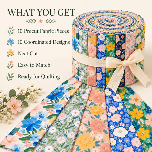 10pcs Vintage Floral Pattern Jelly Roll Fabric Strips 2.5X19.7inch Pre-Cut 100% Polyester For Patchwork Quilts, Table Runners, Placemats, Tote Bags, Storage Pouches, Makeup Bags, Coasters, Quilt Blocks & Binding