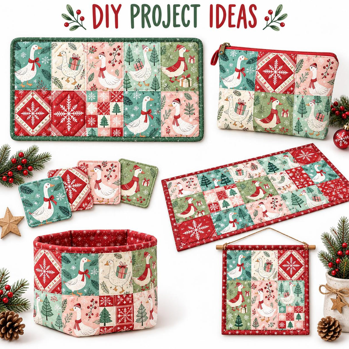10Pc/Set Christmas Series Plaid Tree Duck Fat Quarter Fabric, Pre-Cut Square Fabric Assort, Fabric Set, Craft Fabric, Handmade DIY Patchwork Fabric,Home Quilting Sewing Fabric, Packaging Fabric, Scrapbooking Craft Hobbyist