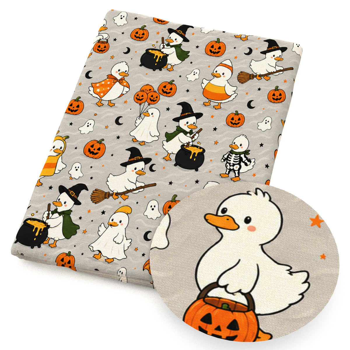 duck halloween pumpkin fabric