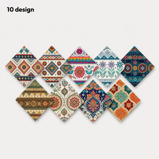 10Pc/Set Flower Stripe Geometric Patterns Ethnic Style Series Fat Quarter Fabric, Pre-Cut Square Fabric Assort, Fabric Set, Craft Fabric, Handmade DIY Patchwork Fabric,Home Quilting Sewing Fabric, Packaging Fabric, Scrapbooking Craft Hobbyist
