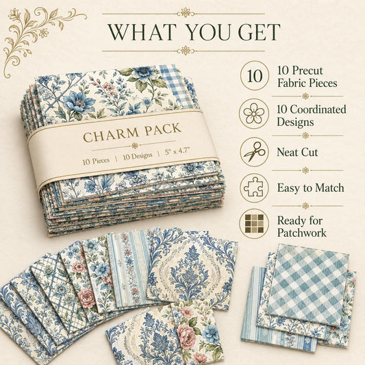 10pcs Charm Pack Set Floral Pattern Vintage Style Handmade DIY with Rich Color and Texture Elements 100% Polyester Patchwork in 10 Design Styles Suitable for Patchwork DIY Craft Projects DIY Wallet Making Gift Giving Bag Making Mother's Day Gift