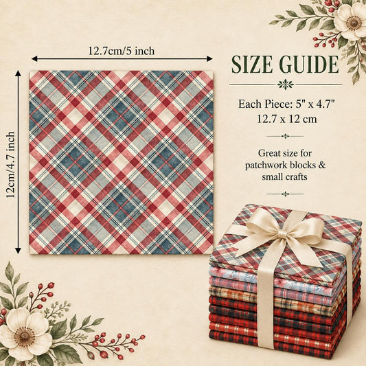 10Pc/Set Christmas Plaid Series Flower Fat Quarter Fabric, Pre-Cut Square Fabric Assort, Fabric Set, Craft Fabric, Handmade DIY Patchwork Fabric,Home Quilting Sewing Fabric, Packaging Fabric, Scrapbooking Craft Hobbyist