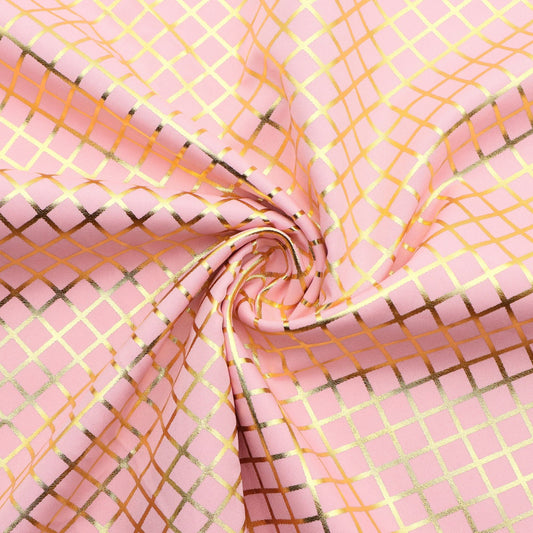 1pc Golden Plaid Print 100% Polyester Pink Fabric, 58.26x19.68 inch Precut Fabric, Perfect for Party Decorations, and Craft Projects, Hair Ties, DIY Quilting & Sewing, Patchwork, Backdrop Fabric | Plaid Pattern