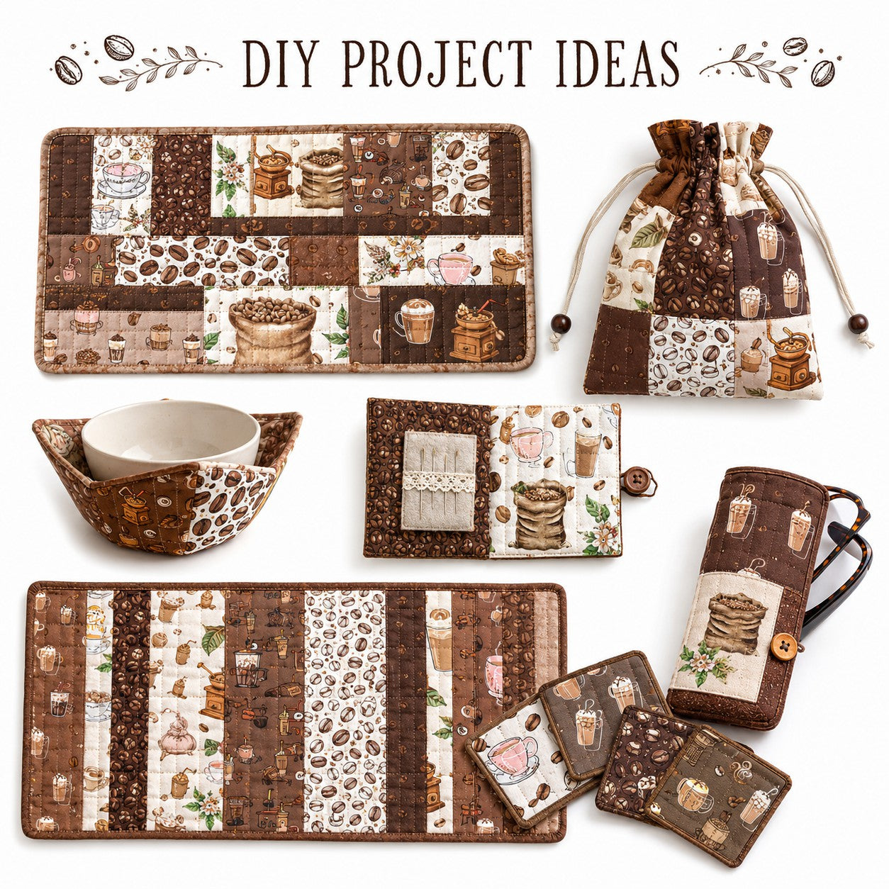 10Pc/Set, Making 10 Images 1pc Each, Each Size: 6.3*50cm Coffee Bean Series Sliced Fabric Set Style Combination, Polyester Jelly Roll Fabric Strips, Pre-Cut Quilting Squares, For Quilting DIY, Handicrafts And Sewing, Blankets, Rugs, Interior Decoration