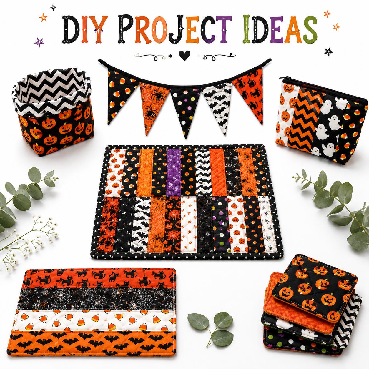 20pcs Vintage Jelly Roll Sliced Fabric Bat Pumpkin Ghost Halloween Series Fabric Strips 2.5X19.7inch Pre-cut Fresh and Delicate Printed Multi-Color 100% Polyester for DIY Handmade Patchwork, Table Runners, Placemats, Tote Bags, Storage Pouches