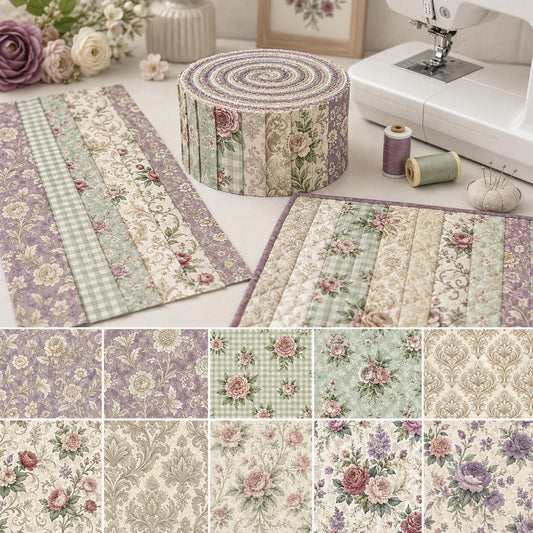 10pcs Vintage Floral Pattern Jelly Roll Fabric Strips 2.5X19.7inch Pre-Cut 100% Polyester For Patchwork Quilts, Table Runners, Placemats, Tote Bags, Storage Pouches, Makeup Bags, Coasters, Quilt Blocks & Binding