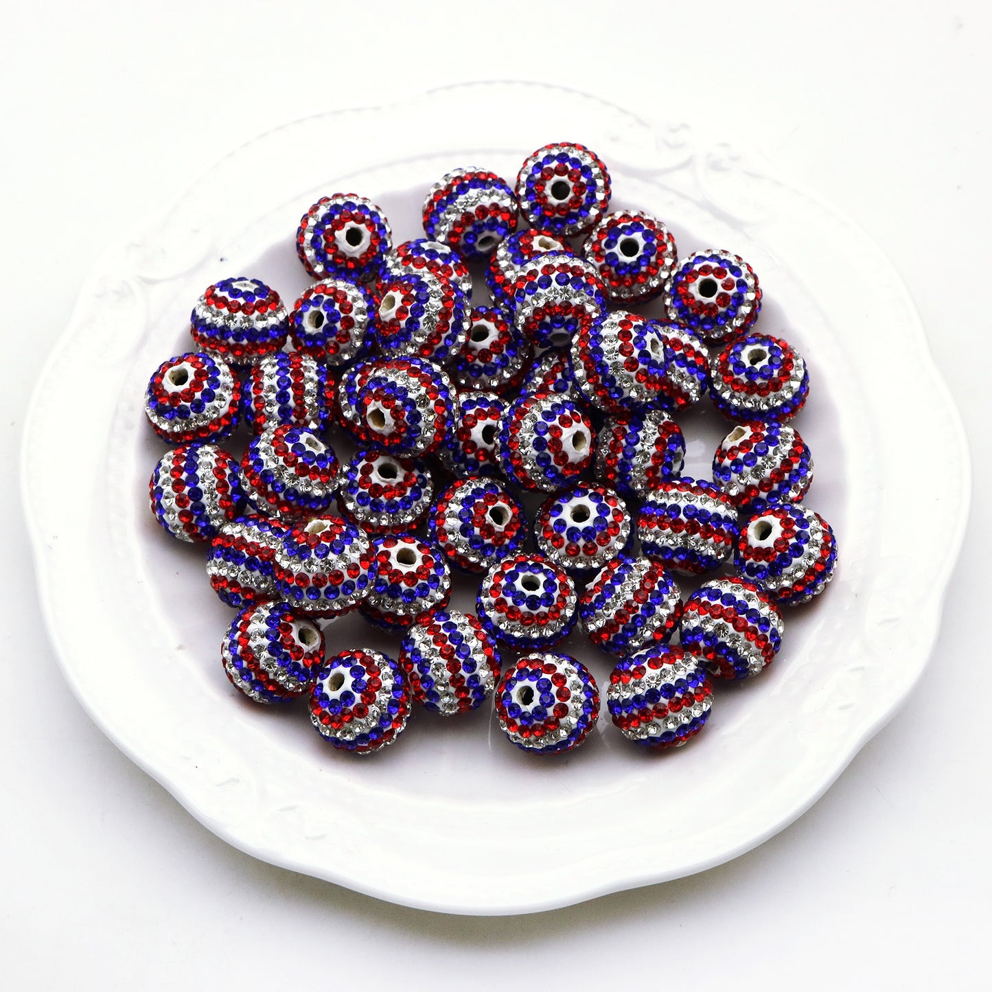 1Pc Independence Day Faux Rhinestone Acrylic Beads 16mm Sparkling Crystal Rhinestone Spacer Beads Charms Ideal for DIY Necklaces, Bracelets, and Earrings Jewelry Making 4th Of July Decorations