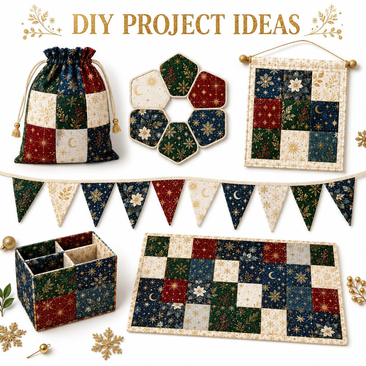 10pcs Charm Pack Set Christmas Holly Snow Pattern Vintage Style Handmade DIY with Rich Color and Texture Elements 100% Polyester Patchwork in 10 Design Styles Suitable for Patchwork DIY Craft Projects DIY Wallet Making Gift Giving Bag Making Mother's Day