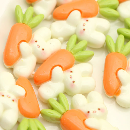 10Pcs Miniature Resin Rabbit Bunny Carrot Shaped Acrylic Charms Beads,3D Flatback Resin Cabochons for DIY Jewelry Making, Earrings, Bracelets, Keychains & Crafts - Perfect for Phone Cases, Water Bottles & Hair Accessories,Easter Decorations