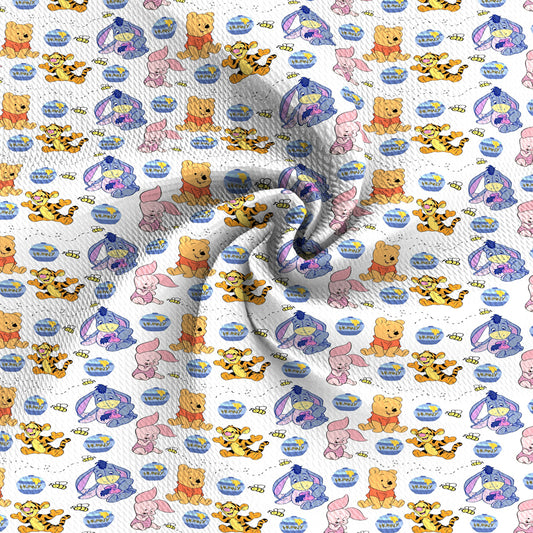 bee printing on white printed fabric