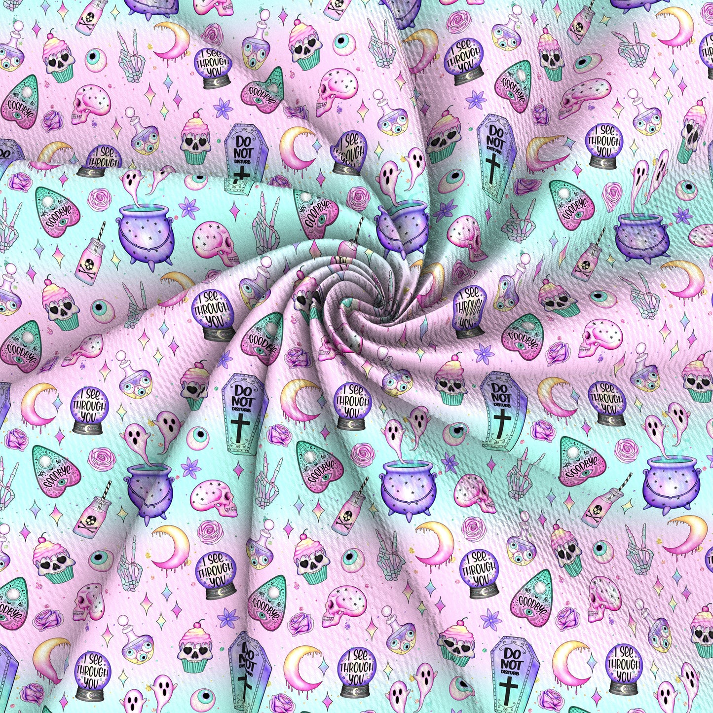 halloween skull ghost skeleton bones moon tie dye printed fabric