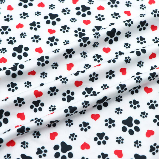 footprint paw heart love valentines day printed fabric