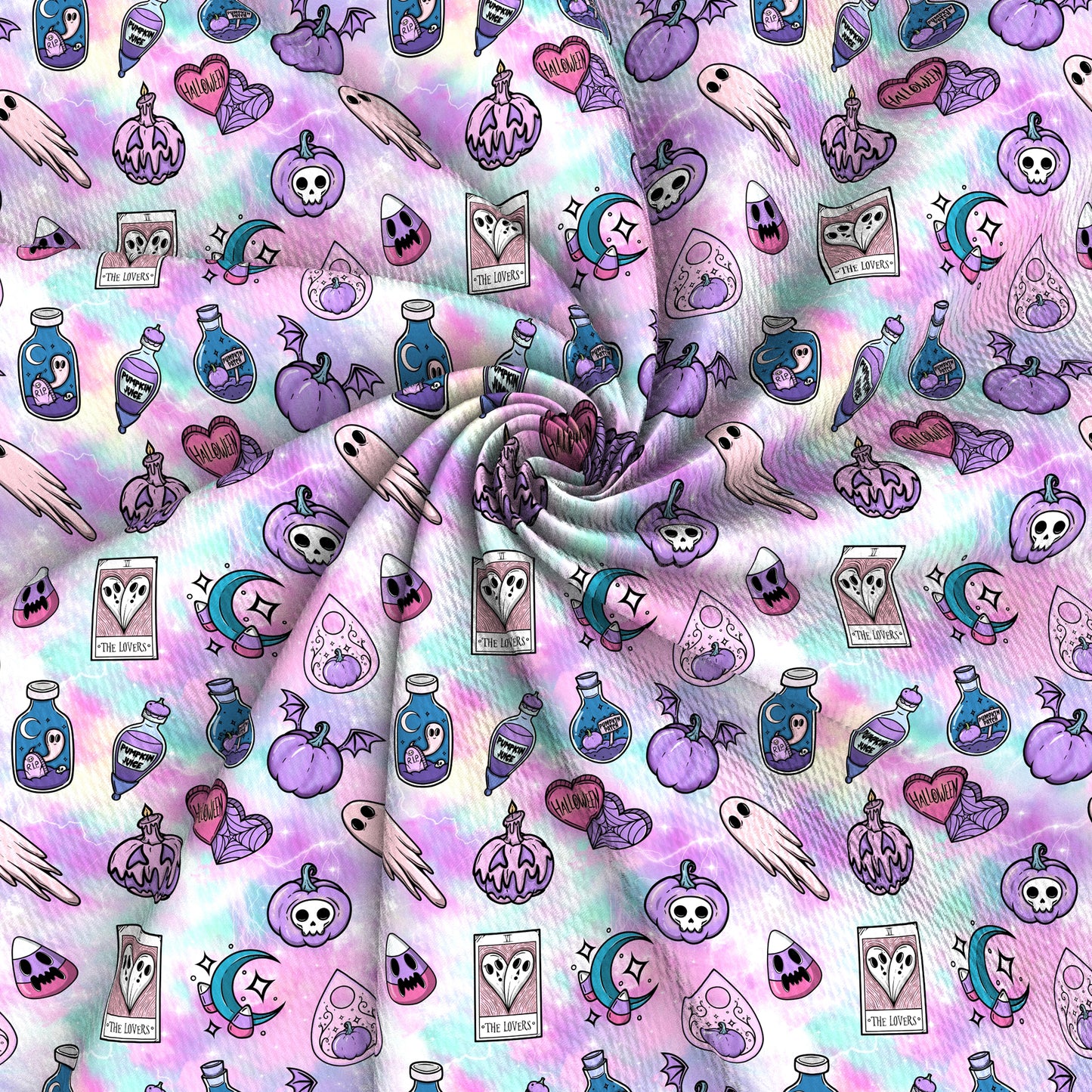 halloween moon pumpkin skull ghost skeleton bones tie dye printed fabric