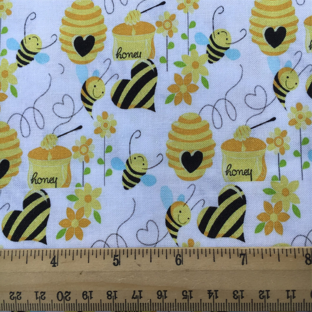 bee flower floral heart love printed fabric