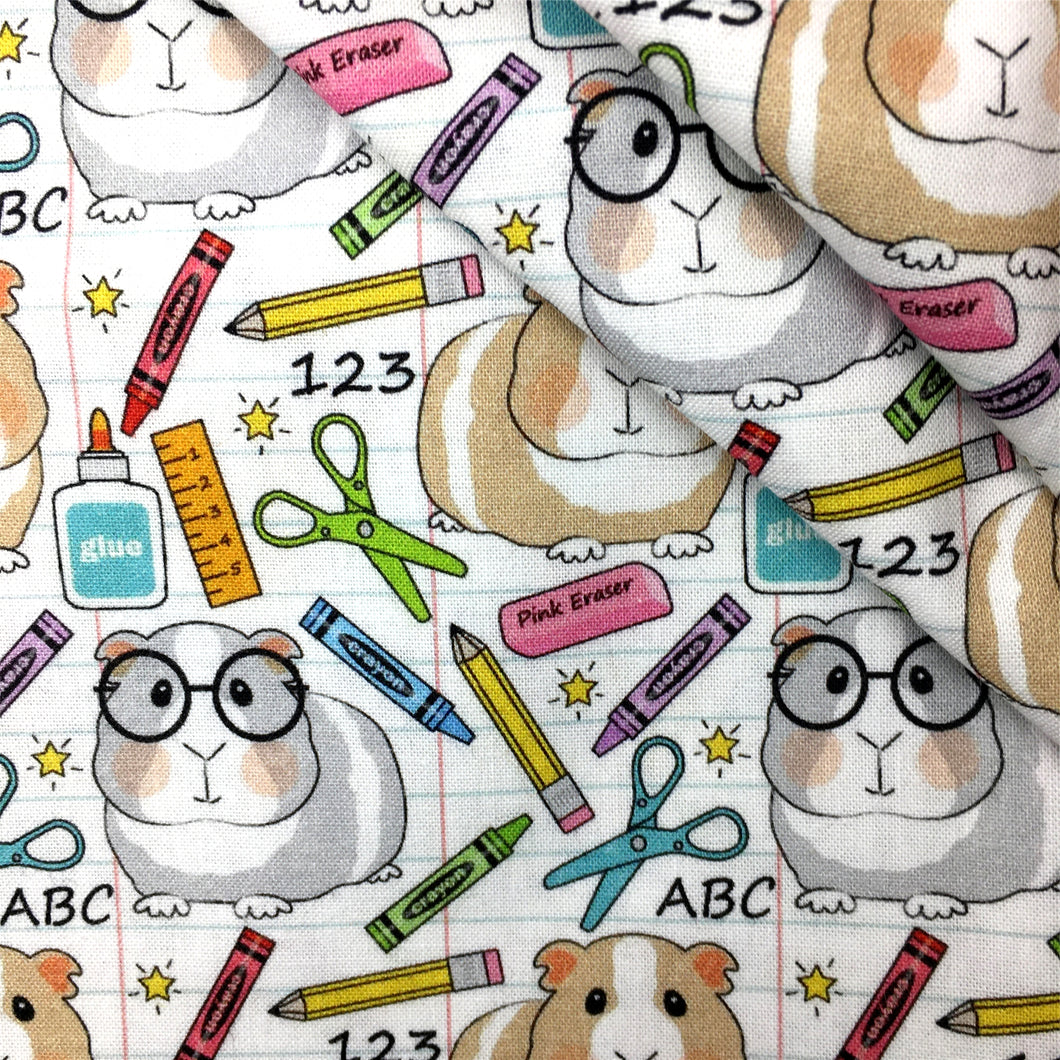 back to school abc guinea pig printed fabric