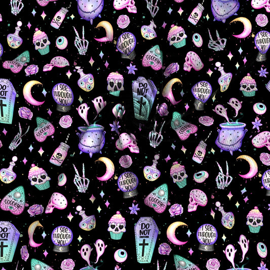 halloween skull ghost skeleton bones moon printed fabric