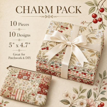 10Pc/Set Cherry Series Flower Stripe Plaid Fat Quarter Fabric, Pre-Cut Square Fabric Assort, Fabric Set, Craft Fabric, Handmade DIY Patchwork Fabric,Home Quilting Sewing Fabric, Packaging Fabric, Scrapbooking Craft Hobbyist