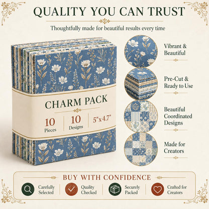 10pcs Charm Pack Set Floral Pattern Vintage Style Handmade DIY with Rich Color and Texture Elements 100% Polyester Patchwork in 10 Design Styles Suitable for Patchwork DIY Craft Projects DIY Wallet Making Gift Giving Bag Making Mother's Day Gift