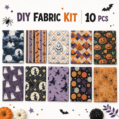 10Pc/Set Halloween Series Skull Pumpkin Bat Dot Stripe Star Fat Quarter Fabric, Pre-Cut Square Fabric Assort, Fabric Set, Craft Fabric, Handmade DIY Patchwork Fabric,Home Quilting Sewing Fabric, Packaging Fabric, Scrapbooking Craft Hobbyist