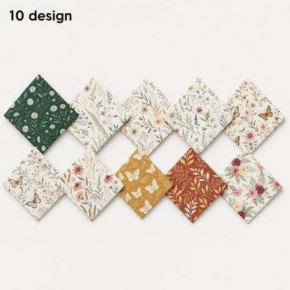 10pcs Charm Pack Set Floral Pattern 100% Polyester Patchwork in 10 Design Styles, Ready-to-Sew Without Cutting, Suitable For Patchwork Wallet Making Gift Giving Tote Bags Coasters DIY Craft Projects