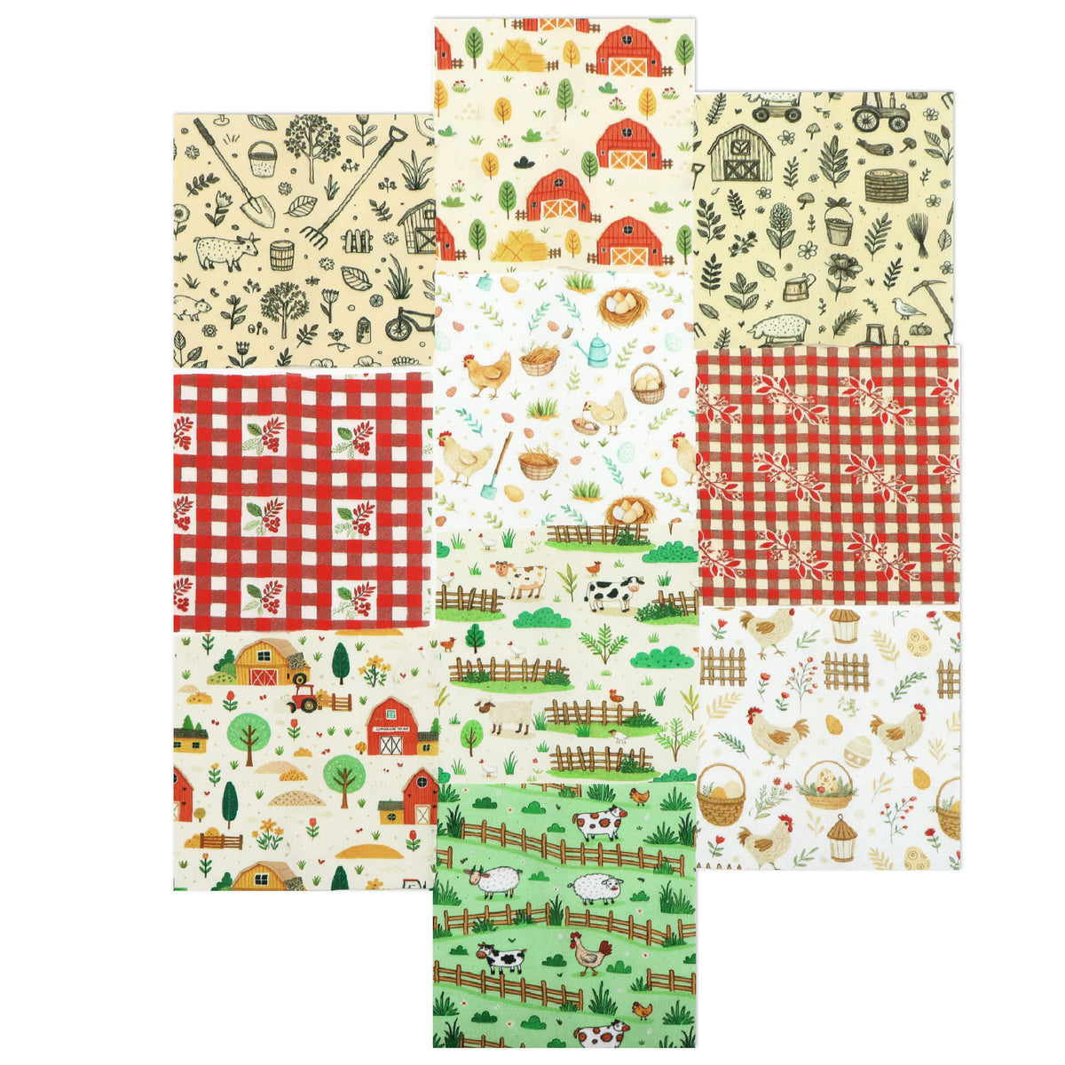 10pcs Charm Pack Set Hen Egg Sheep Farm Pattern Vintage Style Handmade DIY with Rich Color and Texture Elements 100% Polyester Patchwork in 10 Design Styles Suitable for Patchwork DIY Craft Projects DIY Wallet Making Gift Giving Bag Making Mother's Day Gi