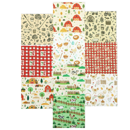10pcs Charm Pack Set Hen Egg Sheep Farm Pattern Vintage Style Handmade DIY with Rich Color and Texture Elements 100% Polyester Patchwork in 10 Design Styles Suitable for Patchwork DIY Craft Projects DIY Wallet Making Gift Giving Bag Making Mother's Day Gi