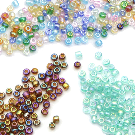 10g/pack 12/0 Iridescent Transparent Miyuki Seed Beads Loose Spacer Acrylic Beads with Hole for Jewelry Making DIY Bracelet Necklace Chain Earrings Charm Bangle Decors Craft Accessories