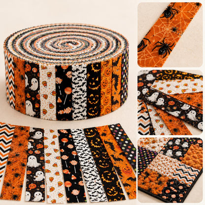 10Pc/Set, Making 10 Images 1pc Each, Each Size: 6.3*50cm Candy Pumpkin Bat Ghost Halloween Series Sliced Fabric Set Style Combination, Polyester Jelly Roll Fabric Strips, Pre-Cut Quilting Squares, For Quilting DIY, Handicrafts And Sewing, Blankets, Rugs