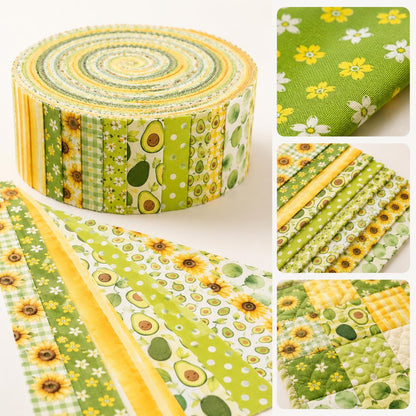 10pcs Vintage Avocado Floral Jelly Roll Fabric Strips 2.5X19.7inch Pre-Cut 100% Polyester For Patchwork Quilts, Table Runners, Placemats, Tote Bags, Storage Pouches, Makeup Bags, Coasters, Quilt Blocks & Binding Birthday Gift For Mom