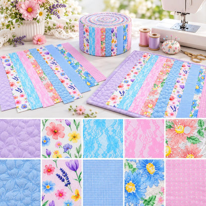 10Pc/Set, Making 10 Images 1pc Each, Each Size: 6.3*50cm Floral Mesh Gauze Lace Series Sliced Fabric Set Style Combination, Polyester Jelly Roll Fabric Strips, Pre-Cut Quilting Squares, For Quilting DIY, Handicrafts And Sewing, Blankets, Rugs, Interior De