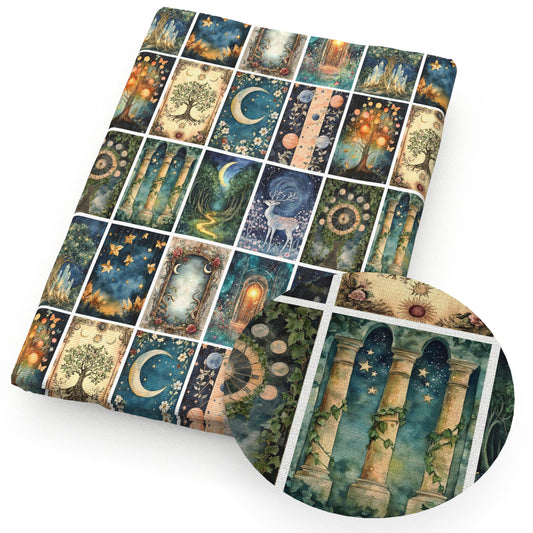 tarot card moon deerreindeer giraffe leaf leaves tree snake pattern fabric
