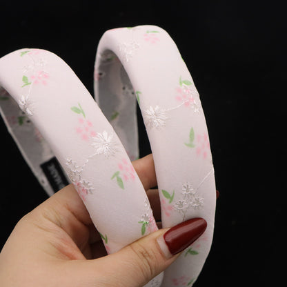 embroidery flower chiffon high cranial hairband