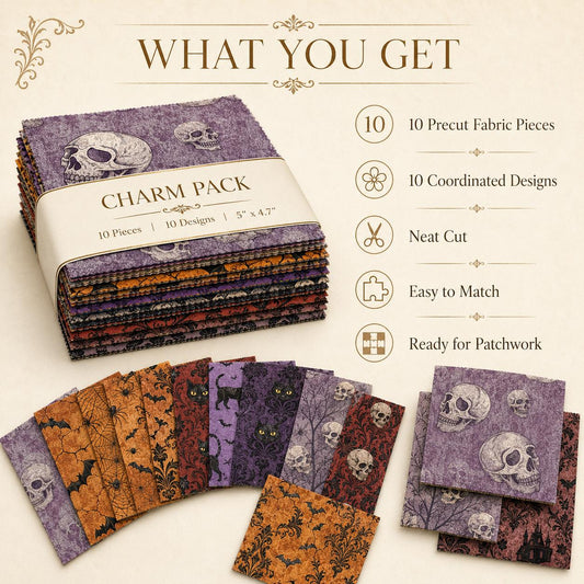 10Pc/Set Halloween Series Skull Cat Bat Spider Web Fat Quarter Fabric, Pre-Cut Square Fabric Assort, Fabric Set, Craft Fabric, Handmade DIY Patchwork Fabric,Home Quilting Sewing Fabric, Packaging Fabric, Scrapbooking Craft Hobbyist
