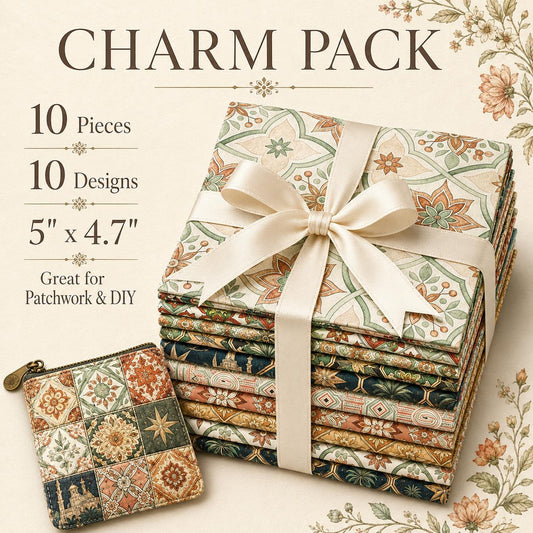 10pcs Charm Pack Set Geometric Floral Pattern 100% Polyester Patchwork in 10 Design Styles, Ready-to-Sew Without Cutting, Suitable For Patchwork Wallet Making Gift Giving Tote Bags Coasters DIY Craft Projects