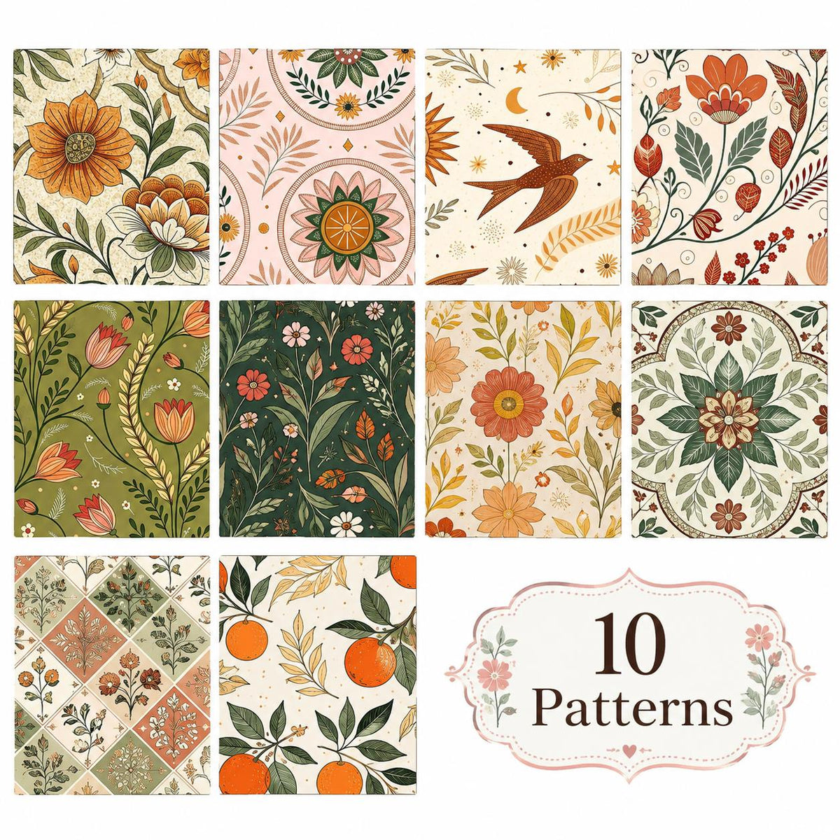 10pcs Vintage Floral Pattern Jelly Roll Fabric Strips 2.5X19.7inch Pre-Cut 100% Polyester For Patchwork Quilts, Table Runners, Placemats, Tote Bags, Storage Pouches, Makeup Bags, Coasters, Quilt Blocks & Binding