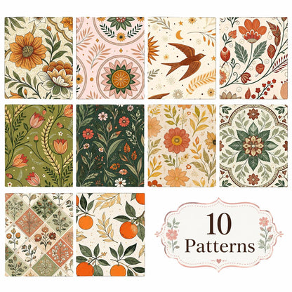 10pcs Vintage Floral Pattern Jelly Roll Fabric Strips 2.5X19.7inch Pre-Cut 100% Polyester For Patchwork Quilts, Table Runners, Placemats, Tote Bags, Storage Pouches, Makeup Bags, Coasters, Quilt Blocks & Binding
