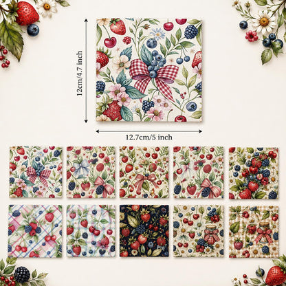 10Pc/Set Fruit Series Bows Butterfly Flower Plaid Strawberry Daisy Blueberry Fat Quarter Fabric, Pre-Cut Square Fabric Assort, Fabric Set, Craft Fabric, Handmade DIY Patchwork Fabric,Home Quilting Sewing Fabric, Packaging Fabric, Scrapbooking Craft Hobbyi