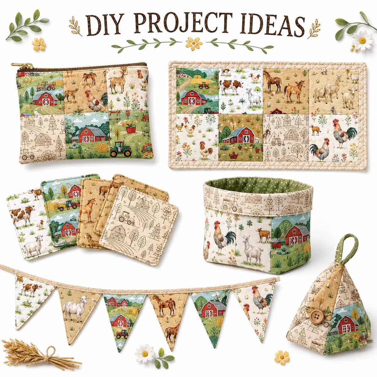 10pcs Charm Pack Set Farm House Cow Pattern Vintage Style Handmade DIY with Rich Color and Texture Elements 100% Polyester Patchwork in 10 Design Styles Suitable for Patchwork DIY Craft Projects DIY Wallet Making Gift Giving Bag Making Mother's Day Gift
