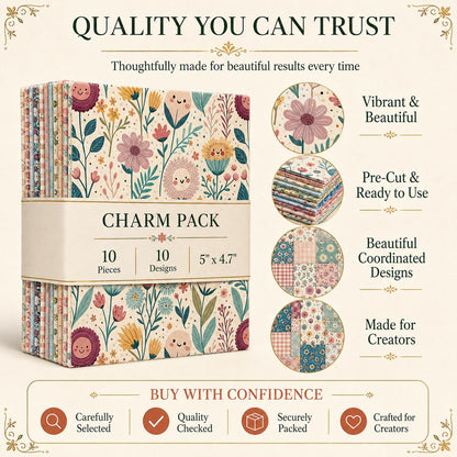 10pcs Charm Pack Set Floral Pattern Vintage Style Handmade DIY with Rich Color and Texture Elements 100% Polyester Patchwork in 10 Design Styles Suitable for Patchwork DIY Craft Projects DIY Wallet Making Gift Giving Bag Making Mother's Day Gift
